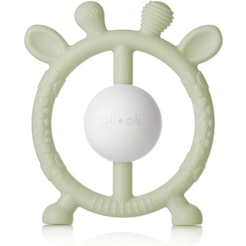 Ali+Oli Baby Teether & Rattle (Sage Giraffe) Baby Teething Relief, Silicone Teethers for Babies 3+ Months, Baby Teething Toys w/Multi-Textured Surface, BPA Free & Freezable Teethers for Babies