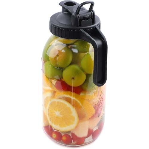 Mason Jar Pitcher 64 OZ Wide Mouth Jars With Pour Spout Lids Airtight Leak-proof 2 Quart Glass Pitcher With Handle For Iced Tea, Milk, Sun Tea, Lemonade,Iced Coffee