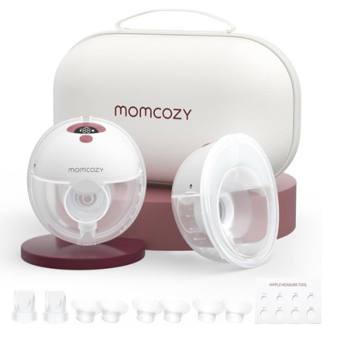 Momcozy M5 Hands-Free Wearable Breast Pump, Double-Sealed Flange for Baby-Like Comfort, 3 Modes & 9 Suction Levels, Portable Electric Pump – 24mm, 2-Pack Cozy Red