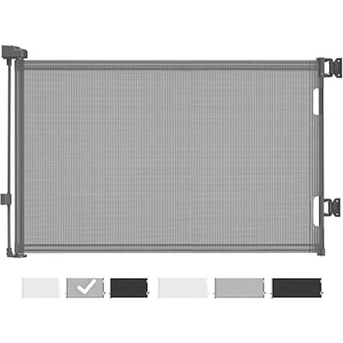 Cumbor Baby Gate Retractable Gates for Stairs, Mesh Dog Gate for The House, Wide Pet Gate 33" Tall, Extends to 55" Wide, Long Child Safety Gates for Doorways, Hallways, Cat Gate Indoor/Outdoor(Gray)