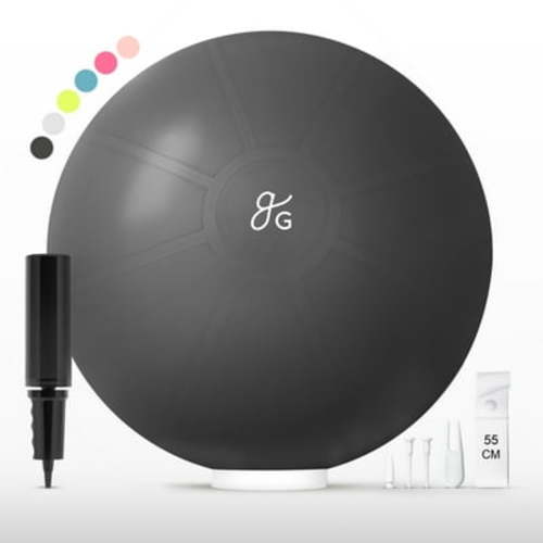 55cm Yoga Ball for Exercise, Pregnancy & Stability – Anti-Burst, Non-Slip Fitness Ball by Greater Goods, Black