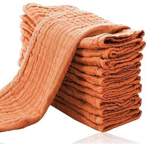 Cute Castle 12 Pack Muslin Burp Cloths for Baby - Ultra-Soft 100% Cotton Baby Washcloths - Large 20'' by 10'' Super Absorbent Milk Spit Up Rags - Burpy Cloths for Unisex, Boy, Girl - Vermilion