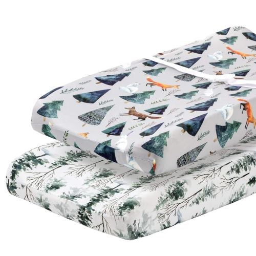 Pobi Baby - 2 Pack Premium Quality Changing Pad Cover - Ultra-Soft Cotton Blend, Stylish Animal Woodland Pattern, Safe and Snug for Baby (Magical)