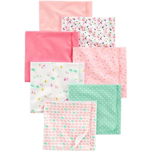 Simple Joys by Carter's Unisex Babies' Flannel Receiving Blankets, Pack of 7 - One Size - Mint Green/Blue/White