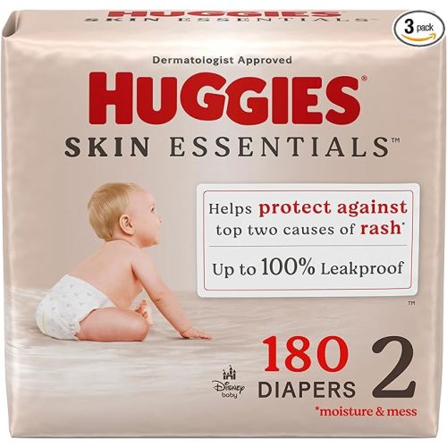 Huggies Size 2 Diapers, Skin Essentials Baby Diapers, Size 2 (12-18 lbs), 180 Count (3 Packs of 60)