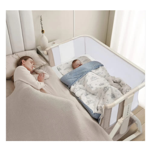 Joymor Modern Mini Crib - Space-Saving Compact Crib with Wheels