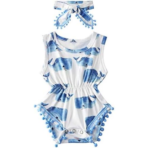 UNICOMIDEA Baby Girls Outfit Newborn Romper Jumpsuits Sleeveless One-Piece Clothes 0-24 Months Bodysuit with Headband