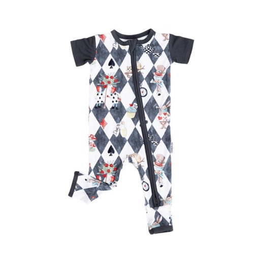 Alice in Wonderland Short Sleeve Zip Romper