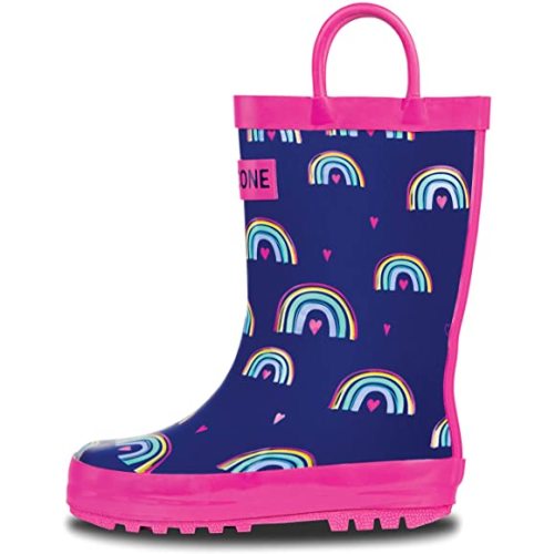 LONECONE Rain Boots with Easy-On Handles in Fun Patterns & Solid Colors for Toddlers and Kids