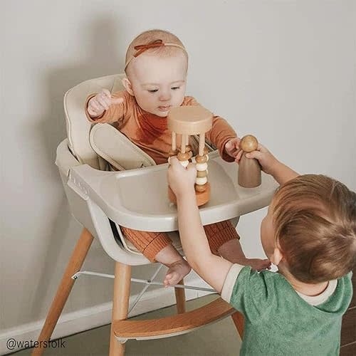 Mallify 3-in-1 Convertible Wooden High Chair, High Chairs for Babies and Toddlers, Baby High Chair with Adjustable Legs & Dishwasher Safe Tray, Made of Sleek Hardwood & Premium Leatherette, Beige