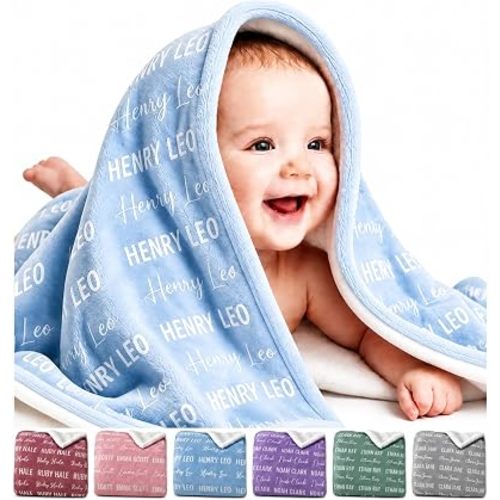 Personalized Fleece Baby Blanket with Name for Boys Girls, Ultra Soft Cozy Receiving Blankets Swaddles for Crib Stroller, Custom Gifts for Newborn Baby Toddler Kids