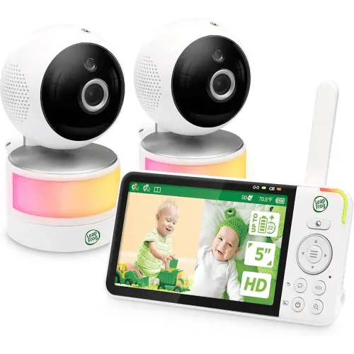LeapFrog LF915-2HD Baby Monitor, 2 Cameras, 5” 720p Screen, 360° Pan-Tilt-Zoom, Color Night Vision, Night Light, Two-Way Intercom, Secured Transmission No WiFi