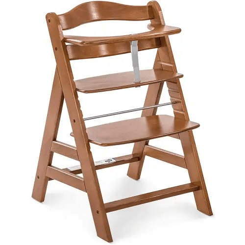 hauck Alpha+ Grow Along Solid Beechwood Booster Highchair with Adjustable Seat, 5 Point Safety Harness, & Bumper Bar for Infants & Toddlers, Walnut
