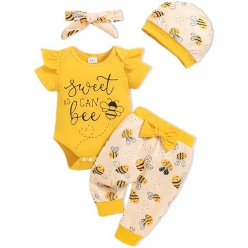 Newborn Baby Girl Clothes Infant Outfits Summer Romper Floral Pant Sets Hat Headband