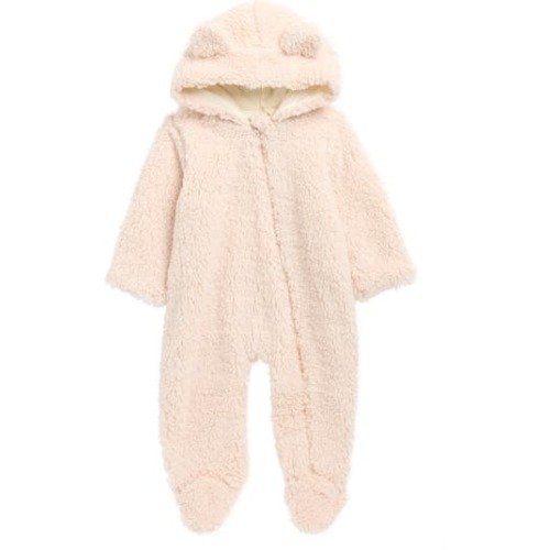 Bear Faux Shearling Hooded Footie, 6-12M