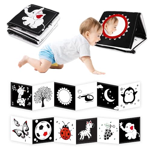 Black and White Baby Toys, High Contrast Baby Toys for Newborn, Tummy Time Toys, Newborn Toys 0-3 Months Brain Development, Soft Baby Book, Montessori Toys 0-6-12 Months Infant Sensory Toys Gift