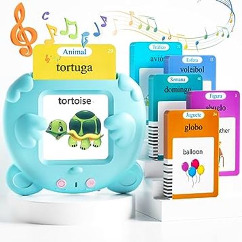 Spanish & English Talking Flash Cards for Toddlers 2-4 Years Old, 510 Sight Words Bilingual Learning Toys for Children, Autism Sensory Speech Therapy Toys, Española Pocket Vocabulary Educational Games