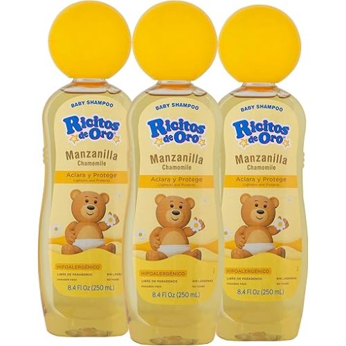 Ricitos de Oro Chamomile Manzanilla, Baby Shampoo, Hypoallergenic, 3 Pack, 8.4 FL Oz Bottles