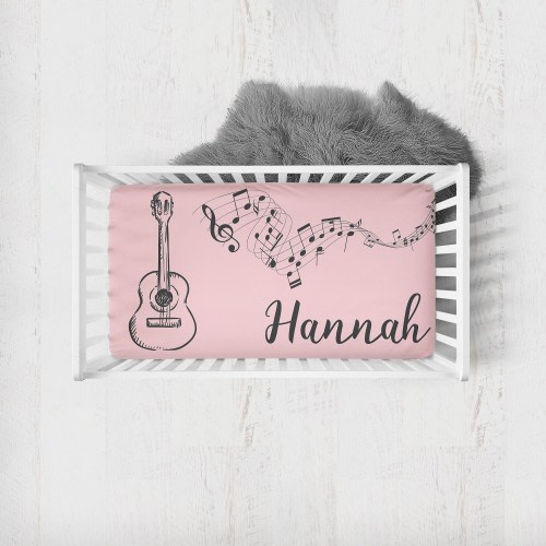 Personalized Guitar Crib Sheet, Music Crib Sheet, Guitar Nursery, Crib Sheets Girl, Guitar Bedding, Music Theme Baby Nursery, Pink Girl Crib
