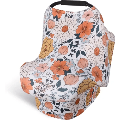 Rquite All-in-1 Car Seat Cover Baby, Carseat Covers for Girl Boy, Stretchy Soft Infant Car Seat Cover, Multi-use Baby Carrier Cover, Car Seat Canopy, Stroller Sun Shade, Nursing Breastfeeding Cover