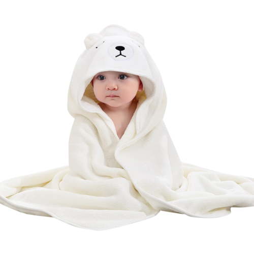 ZHUASHUM Baby blankets For Boys Girls Soft Children's Hooded Cloak Animal Prints Cartoon Coral Kids Bath Towel Bedding, Home Decor for All Seasons White