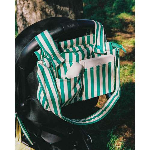 Universal Baby Stroller Organizer Bag Converts To Crossbody | Green Stripe - Storq by Kindred Bravely