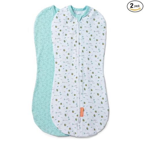 SwaddleMe by Ingenuity Compression Baby Swaddle Pod, Two-Way Zipper for Easy Diaper Changes, Improves Sleep & Calms Startle Reflex, 0-2 Months, 1.0 TOG, 2-Pack - Little Bees