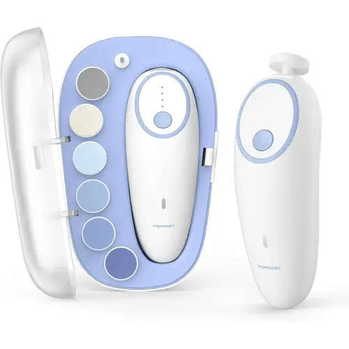Momcozy Baby Nail File Electric, Rechargeable Baby Nail Clipper, Gentle Baby Nail Trimmer Electric with Night Light, 7 Grinding Head Replacement Pads, Blue