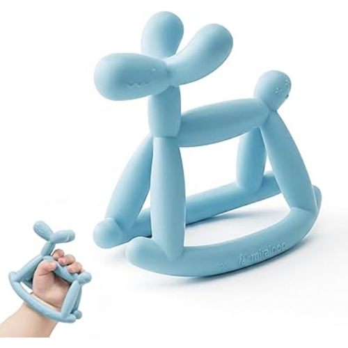 Teething Toys for Babies 0-6 Months, Jellydog Teethers for Babies 6-12 Months, Never Drop Food Grade Silicone Toddler Toys, Festivals Baby Basket Stuffers, Baby Boy Gifts, Cyan Blue