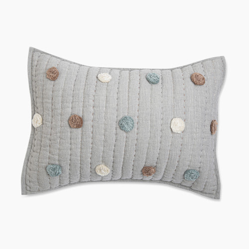Crane Baby Pom Pom Quilted Pillow - Grey Melange