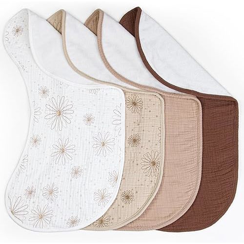 lulumoon Bavoirs en mousseline pour bébés : 100 % coton doux grands bavoirs - Bavoirs neutres pour bébé garçons et filles - Bavoirs absorbants pour les régurgitations Lot de 4
