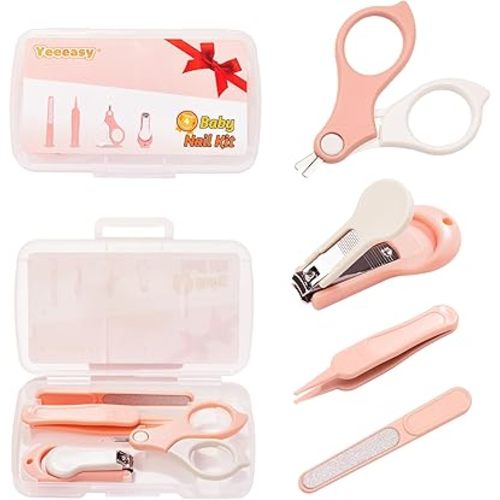 Baby Nail Clippers Kit Baby Grooming Set with Nail Clippers, Scissors, Nail File & Tweezers Baby Care Kit Fingernail Cutter for Baby,Newborn,Infant,Toddler,Kid(Pink)