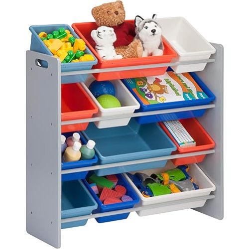 Honey-Can-Do Kids Toy Storage Organizer with 12 Plastic Bins, Grey SRT-06475 Grey