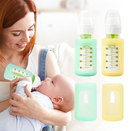 4PCS Silicone Baby Bottle Sleeves for Dr. Brown Bottles 4 oz, Silicone Bottle Covers Replacement for Dr. Brown Glass Bottles, Narrow Sleeve with a Cutout, Dishwasher/Freezer/Microwave Safe