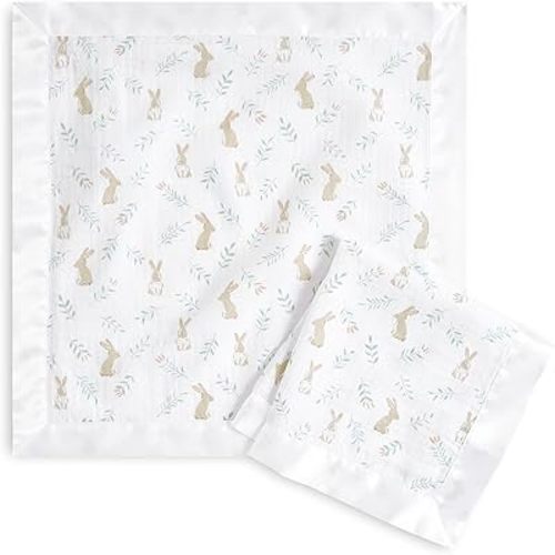 aden + anais Essentials Issie Security Blankets, Super Soft 100% Cotton Muslin, 2 Pack, Blushing Bunnies