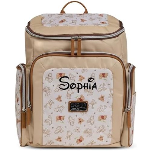 Disney Baby Personalized Winnie the Pooh Diaper Bags – Officially Licensed Travel Changing Bags with Multiple Pockets (Personalized Sitting Winnie the Pooh Diaper Bag)