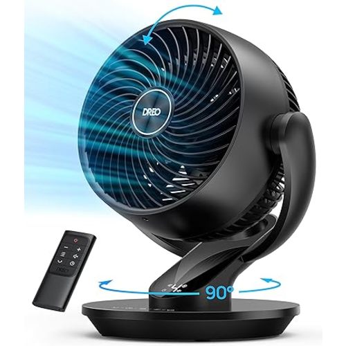 Dreo Desk Fans for Bedroom, 13-Inch Oscillating Air Circulator Fan, 120° Tilt Adjustment, 28dB Ultra-Quiet, 70ft Powerful Airflow, 4 Speeds Table fan with Remote for Whole Room, Home, Office