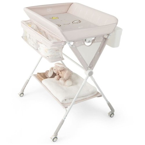 Babyjoy Folding Baby Changing Tables Nursery Diaper Changing Station w/Water Basin & Wheels Beige
