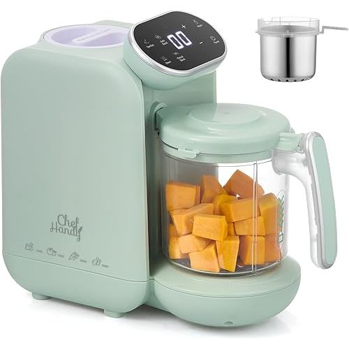 Baby Food Maker, 5 in 1 Baby Food Processor with Steaming Basket, Auto Cooking & Grinding, Touch Screen Control, Baby Steamer and Blender, Baby Food Puree Maker Warmer Mills Machine (Green)