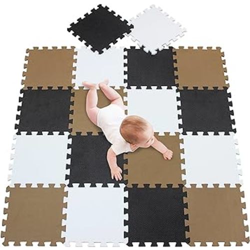 meiqicool Foam Play Mat Thick Soft EVA Interlocking Foam Floor Mats Children Yoga Exercise Multi Jigsaw Puzzle Blocking Board Kids Playmats Play White-Black-Brown 18 Piece ADF