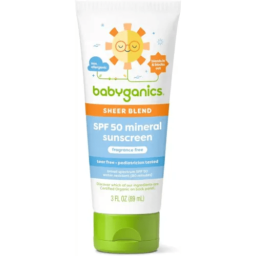 Babyganics SPF 50 Mineral Sunscreen Lotion, Sheer Blend, UVA UVB Protection, Octinoxate & Oxybenzone Free, Water Resistant, Fragrance Free, 3 oz