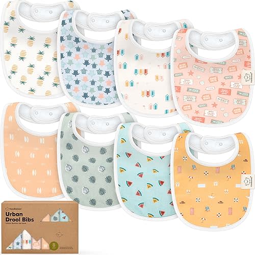 8-Pack Organic Baby Bibs for Boys, Girls - Soft Cotton Drooling and Teething Bibs for Baby Girl & Boy, Extra Absorbent, Easy To Clean & Put On for Toddler, Newborn, Infant 0-24 Months (Beach Day)