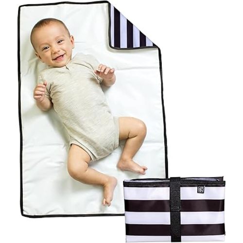 J.L. Childress Full Body Portable Changing Pad - Baby Diaper Changing Pad for Travel - Padded, Waterproof, Foldable - Extra-Large 19" x 30" - Black Stripe