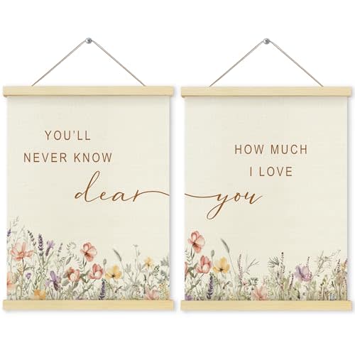 Shrago Wildflower Nursery Wall Art, Boho Nursery Decor for Girl, Boho Floral Poster Hanger Frame for Toddler Kids Girls Bedroom Nursery Playroom Wall Decor, 12x16 Inch Set of 2