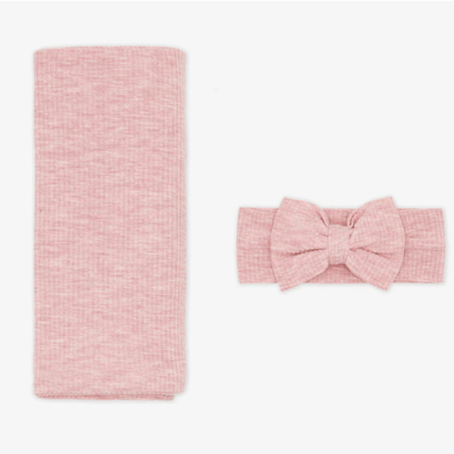 Heather Mauve Ribbed Swaddle & Luxe Bow Headband Set - Little Sleepies