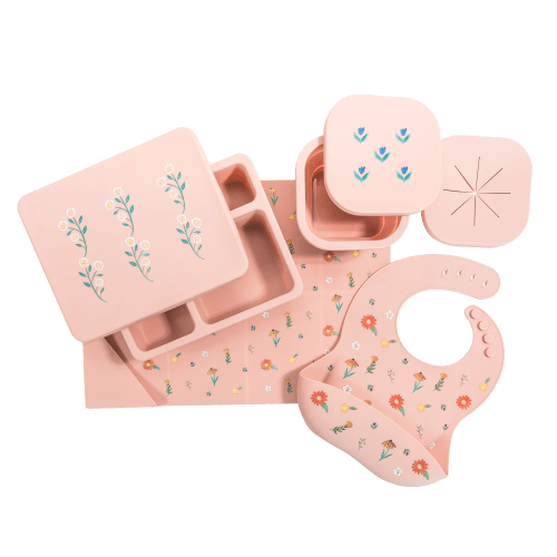 Silicone Mealtime Bundle Wildflower Ripe Peach – Austin Baby Collection