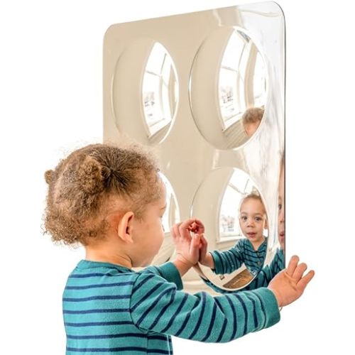 SPARK & WOW Sensory Wall Toddler Mirror - Large - 4 Bubbles - for Ages 6m+ - Easy-to-Clean Acrylic - Stimulate Cognitive Development