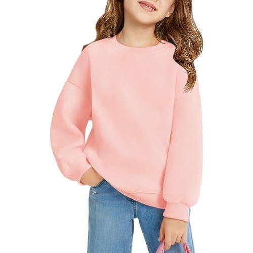 Haloumoning Girls Oversized Crewneck Sweatshirts Kids Fashion Fleece Drop Shoulder Pullover 5-14 Years