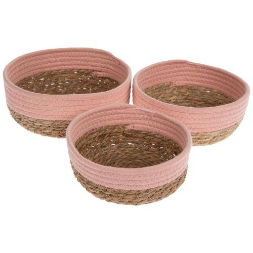 Pink & Water Hyacinth Round Basket Set