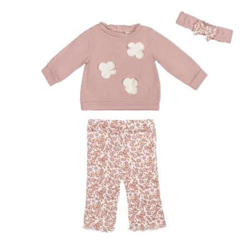 Nicole Miller Infant Girls 3 Piece Fleece Set, Pale Mauve, 3/6m